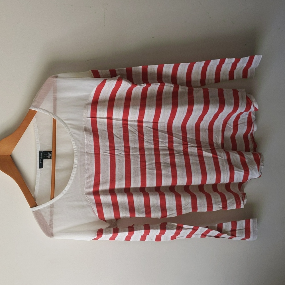 DKNY Jeans Striped Long Sleeve T-shirt Size (S) Red White